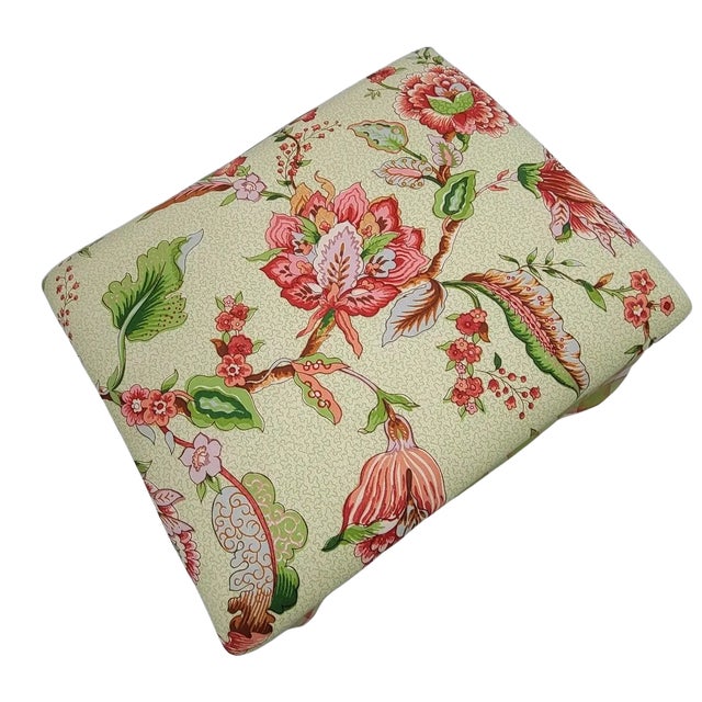 Floral Upholstered Sofa With Ottoman in Cyrus Clark Linen, 1997 For Sale In Raleigh - Image 6 of 11