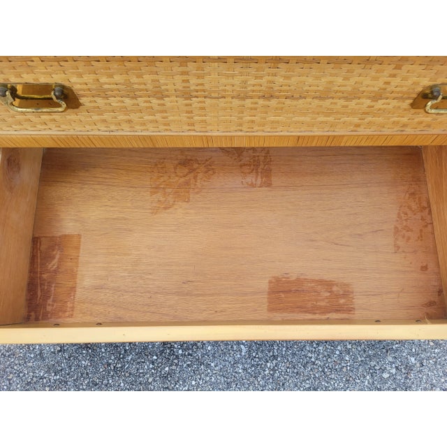 Vintage Rattan Wrapped Campaign Style 3 Drawer Mirrored Storage Top Chest of Drawers by Dixie For Sale - Image 16 of 18