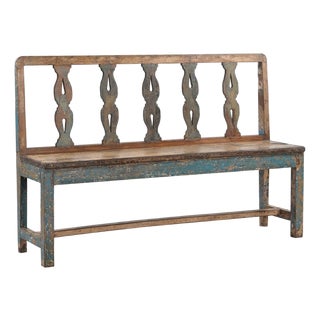 Vintage Indian Painted Teakwood Bench For Sale