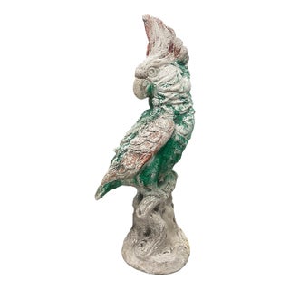 Vintage Hand-Painted Cast Stone Cockatoo Garden Statue For Sale
