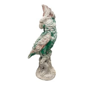 Vintage Hand-Painted Cast Stone Cockatoo Garden Statue