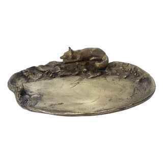 Art Nouveau Gilt Bronze Fox Catchall Tray by Albert Marionnet, 1890s For Sale