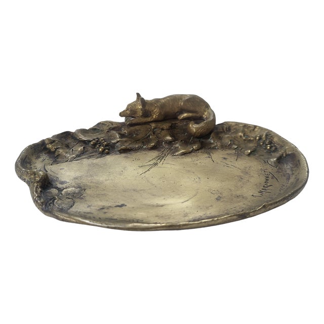 Art Nouveau Gilt Bronze Fox Catchall Tray by Albert Marionnet, 1890s For Sale