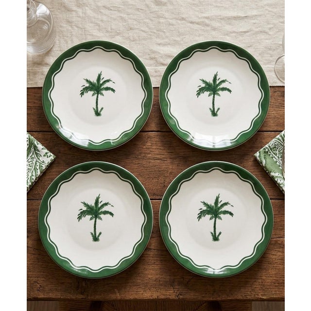 Forest Green Anthropologie X Fern & Co. Tropical Palm Scalloped Dinner Plates - Set 4 For Sale - Image 8 of 12