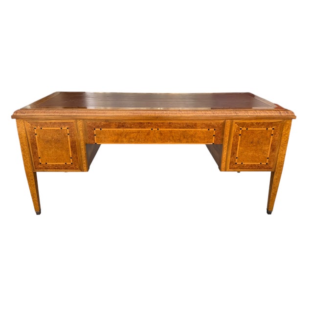 Art Deco Antique Art Deco Burl Ash Writing Table Desk For Sale - Image 3 of 6