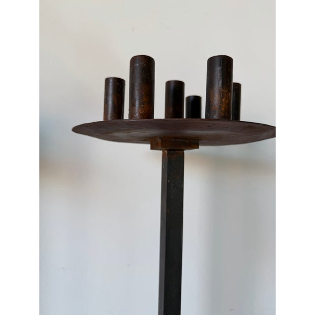 Metal Vintage Jan Barboges Hand-Forged Iron Floor Candle Holders – Pair For Sale - Image 7 of 12