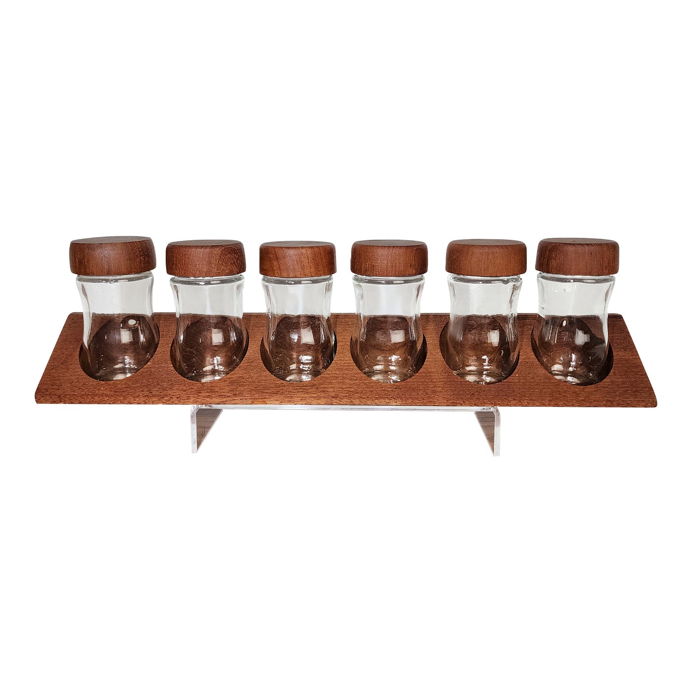 Vintage Mid-Century Modern Digsmed Teak Spice Rack & Jars- Set of