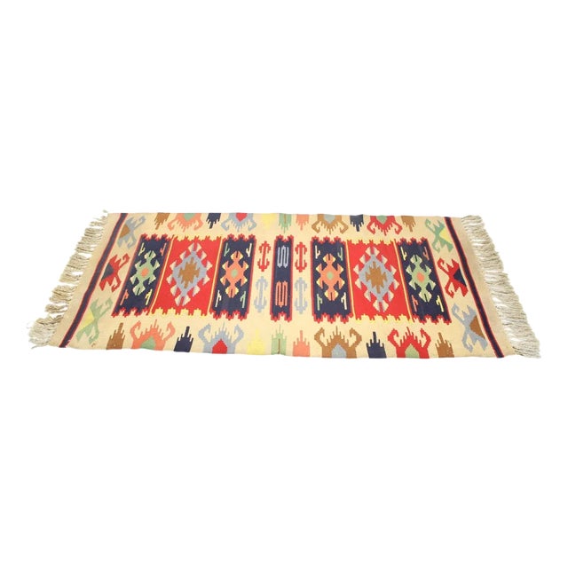 Mid-Century Wool Reversible Kelim Rug, 1960s For Sale