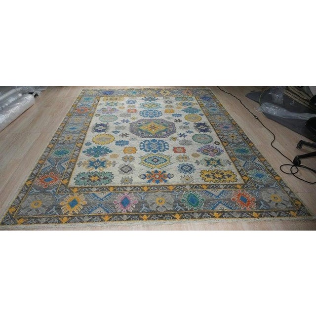 9x12 Ivory Hand-Knotted Wool Floral Constellation Tribal Modern Carpet Rug For Sale In New York - Image 6 of 7
