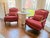 Beautiful pair of red and gold Bergère French velvet arm chairs in great condition. They are extremely well made,...