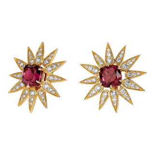 Syna Sunburst Earrings with Rubellite and Diamonds, a Pair For Sale