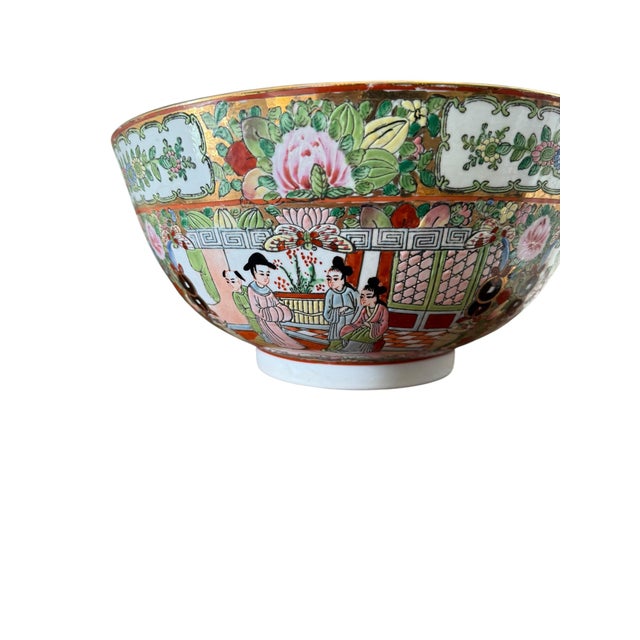 Rose Antique Chinese Rose Medallion Punch/Serving Bowls – A Pair, 12” Diameter (C. 1880–1920) For Sale - Image 8 of 11
