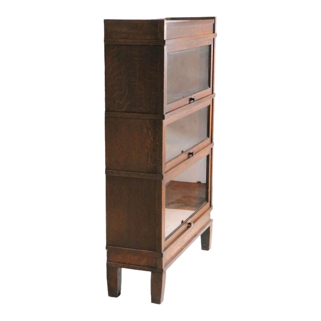Oak Arts and Crafts Mission 3 Stack Bookcase Art - Mission Line by Globe Wernicke C 1920-1930's For Sale