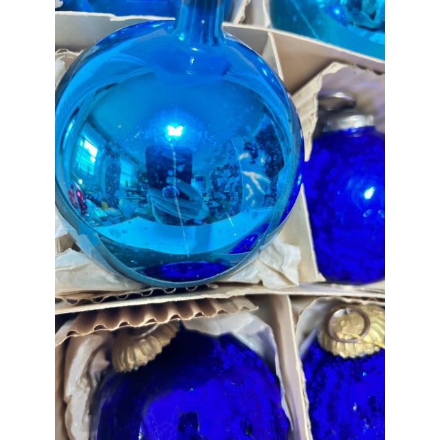 Vintage Large Kugel-Style Mercury Glass Christmas Ornaments, Blue & Teal, Set of 6 For Sale In Louisville - Image 6 of 12