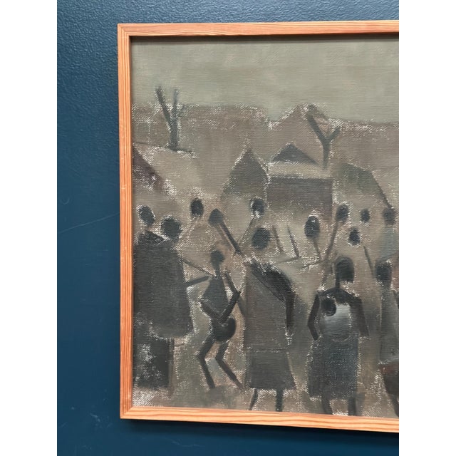 Mid-Century Modern Sigfrid S, Landscape with Figures, 1960, Oil Painting on Canvas, Framed For Sale - Image 3 of 16