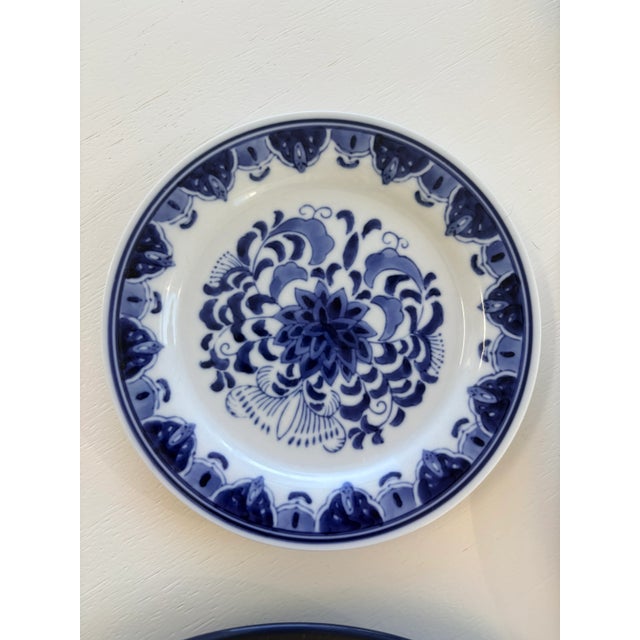 Ceramic Olive and Navy Blue Flowers and Borders Wall Plate Curation-Set of 9 For Sale - Image 7 of 13