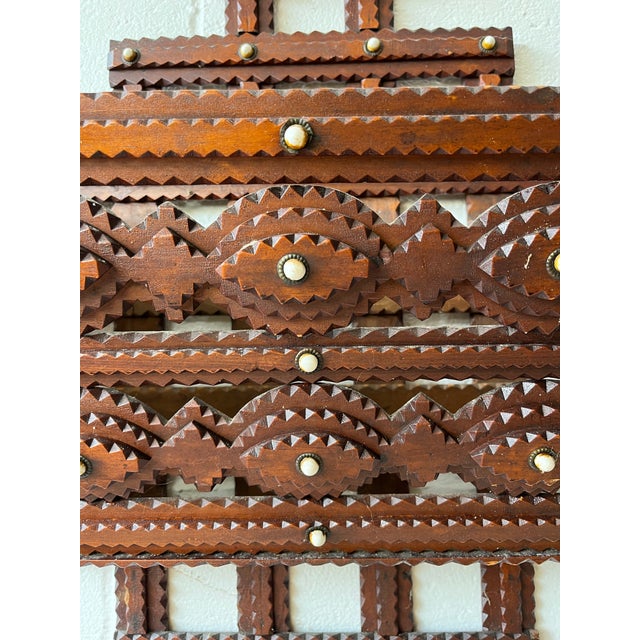 Brown Antique Tramp Art Magazine Rack, Wood, Folk Art Style For Sale - Image 8 of 9