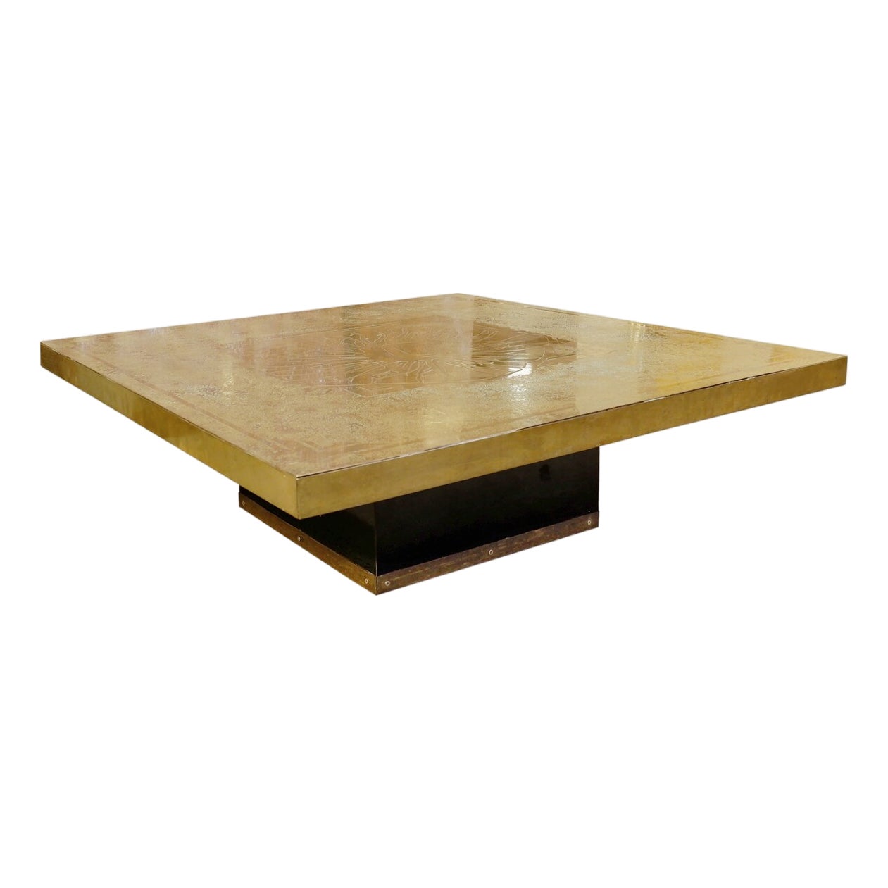 Etched Brass Square Coffee Table from Georges Mathias, Belgium, 1970s ...