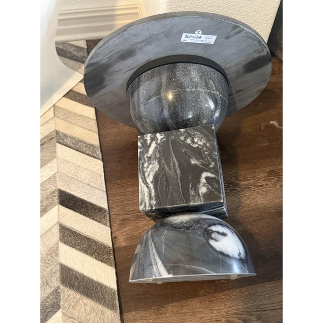 Lulu and Georgia "Elton" Sculptural Ebony Marble Side Table - Stacked Geometric For Sale - Image 9 of 9