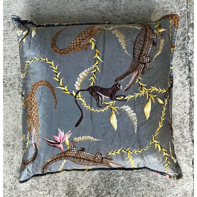 Traditional Vintage River Chase Printed Velvet Pillow For Sale - Image 3 of 12