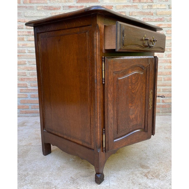 Brown Mid-Century French Walnut Side Table with One Drawer and Double Door, 1950s For Sale - Image 8 of 18