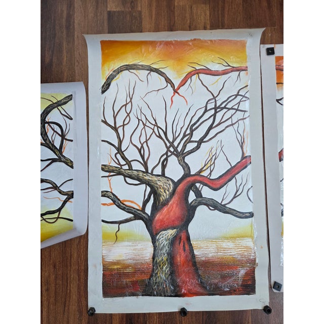 Contemporary Contemporary Tree of Life Hand Painted Triptych on Canvas For Sale - Image 3 of 9