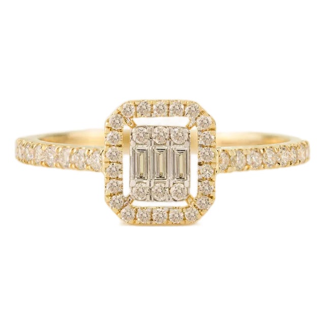 14k Solid Gold Octagon Cluster Diamond Proposal Ring Size 5.5 For Sale