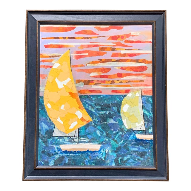 Original Mixed Media Collage “ny Harbor” For Sale