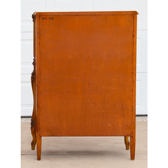 Magnificent Vintage French Provincial Louis XV Rococo Satinwood & Burl Wood Tall Boy Chest For Sale - Image 14 of 16