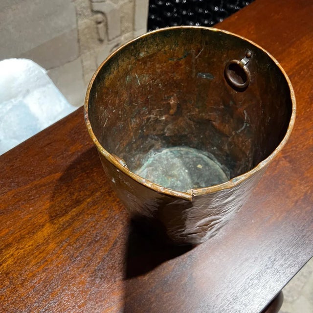 Antique Patinated Copper Pot Distressed Bucket For Sale - Image 4 of 9