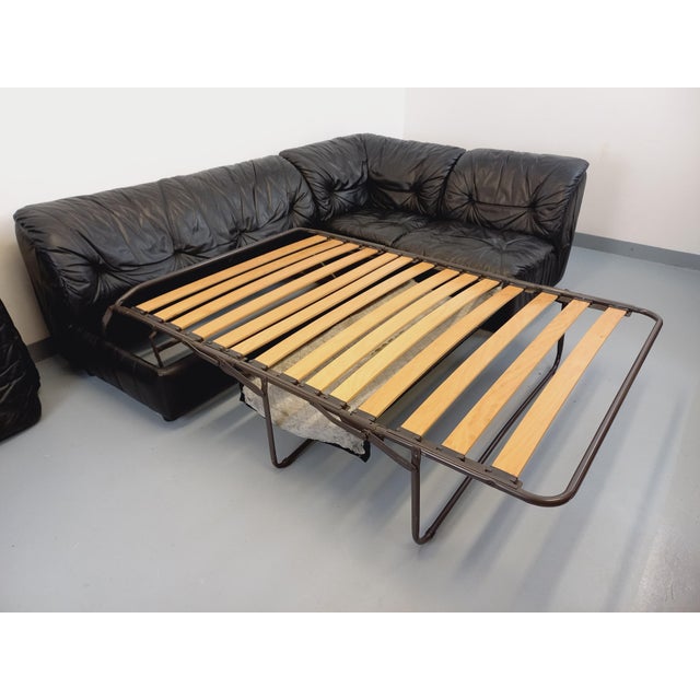 Black Vintage Corner Sofa in Black Leather with Integrated Bed, 1970s, Set of 3 For Sale - Image 8 of 18