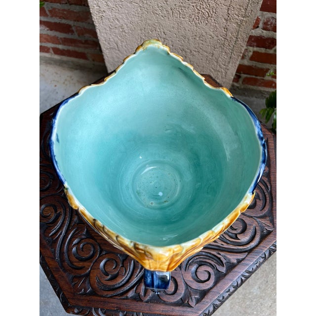 Antique French Majolica Jardinière Onnaing Tiger Monkey Jungle Cache Pot Planter For Sale - Image 11 of 12