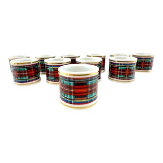 Vintage Porcelain Tartan Plaid & Gold Napkin Rings, Set of 11 For Sale