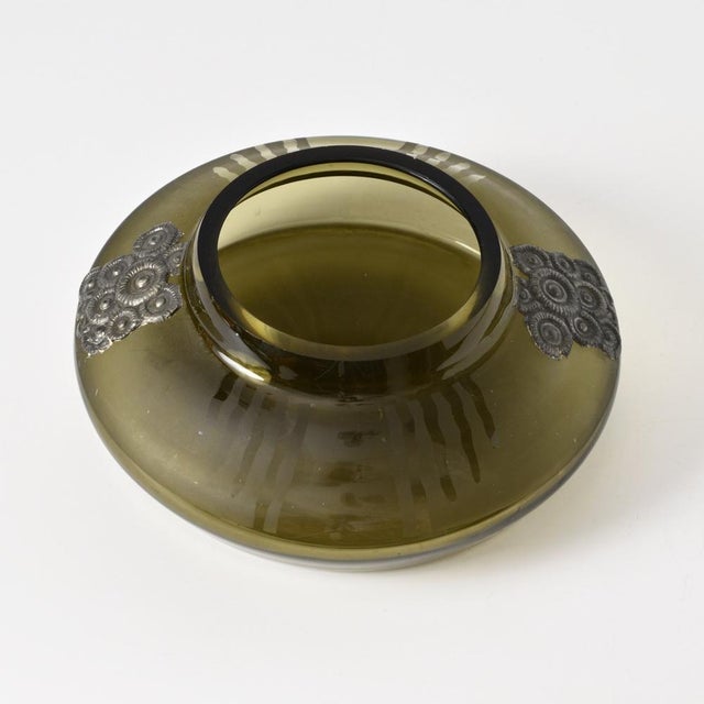 Metal Art Deco Smoked Glass Vase, 1930s For Sale - Image 7 of 11