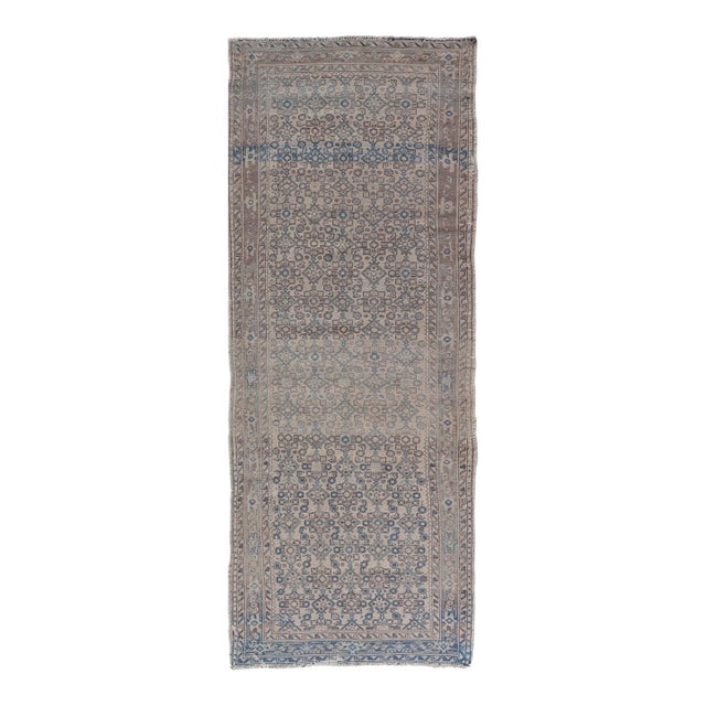 Vintage Persian Hamadan Runner in Blue, Ivory, and Brown 3'7 X 9'8 For Sale