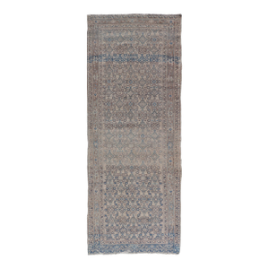 Vintage Persian Hamadan Runner in Blue, Ivory, and Brown 3'7 X 9'8