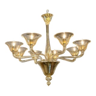 Murano Gold 8 Arm Chandelier For Sale