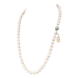 Akoya Pearl Diamond Necklace 21.5" 18k W Gold 8.5 mm Certified For Sale