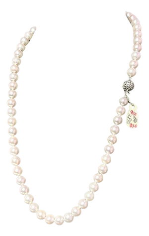 Akoya Pearl Diamond Necklace 21.5" 18k W Gold 8.5 mm Certified