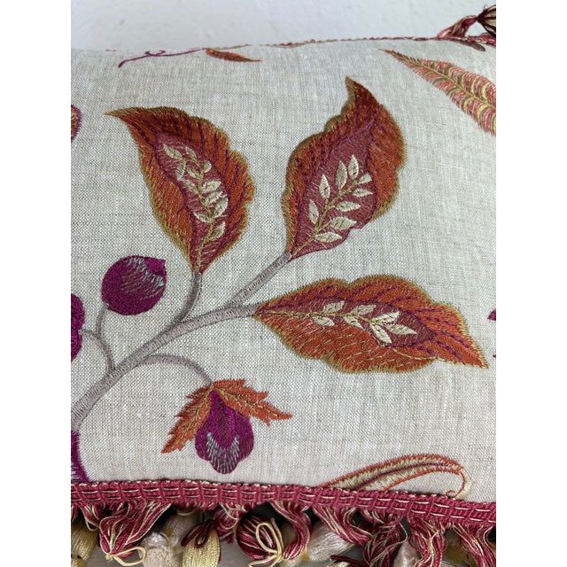 Vibrant Botanical Tasseled Brocade Linen Lumbar Pillows/a Pair For Sale - Image 9 of 11