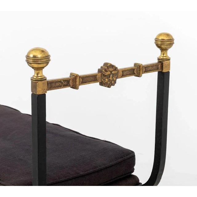 Hollywood Regency Wrought Iron and Brass Bench For Sale - Image 4 of 9