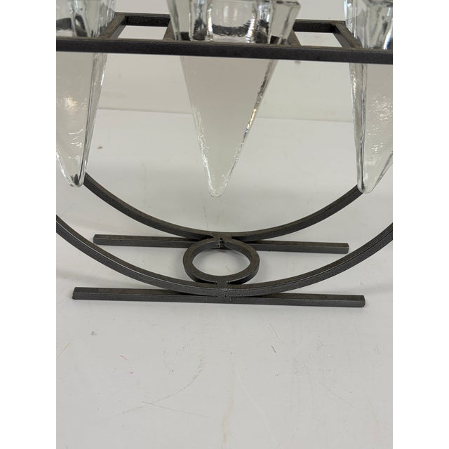 Vintage 1980s Brutalist Iron & Crystal Triple Votive Candle Holder Candelabra For Sale - Image 10 of 12