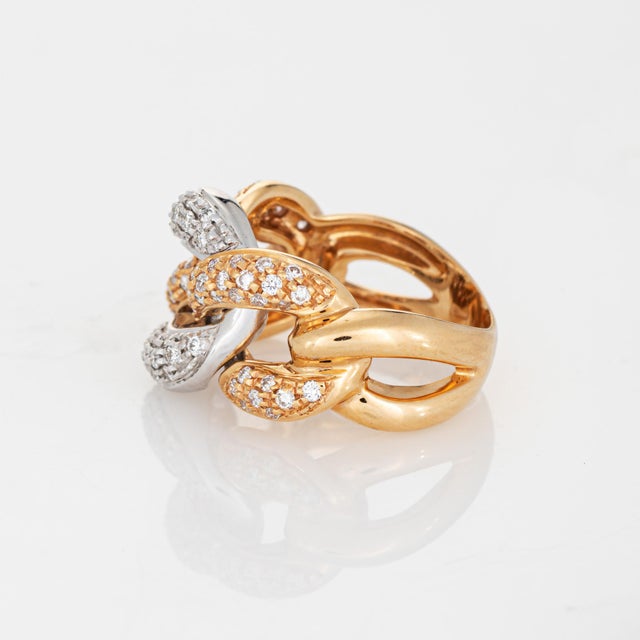 Giorgio Visconti Diamond Ring Estate 18k Yellow Gold Sz 5.5 Curb Link Band For Sale - Image 4 of 7