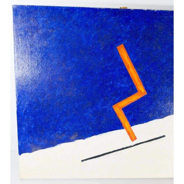 We are selling this very cool looking mid-century modern painting. This oil painting on canvas has central orange...