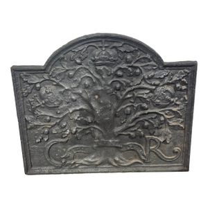 Antique 17th Century Large Charles Rex Cast Iron Fireback Oak Tree King Charles II