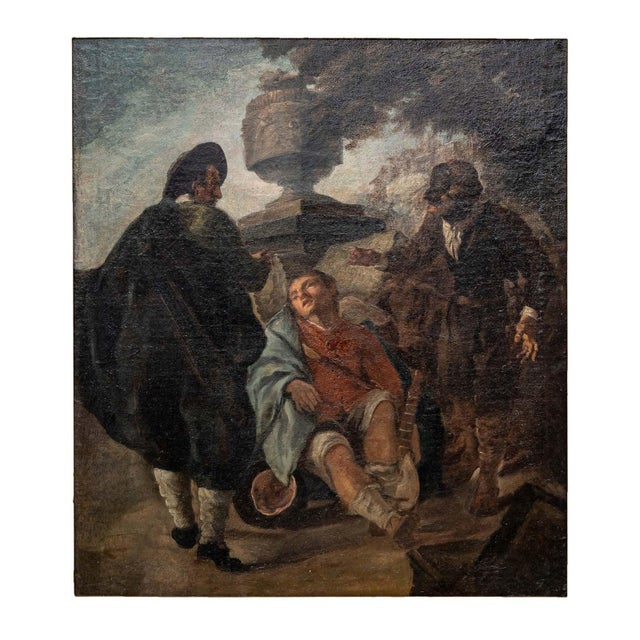 Egidio Dall'oglio, Boy with Lute and Two Fighting Men, 1800s, Oil on Canvas For Sale - Image 15 of 15