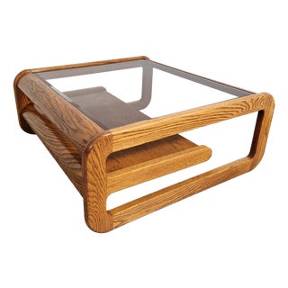 Vintage Coffee Table in Oak by Lou Hodges, 1970s For Sale