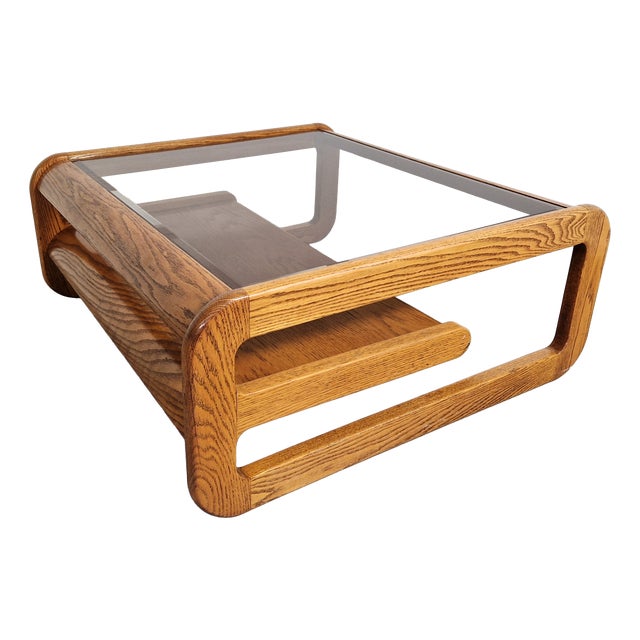Vintage Coffee Table in Oak by Lou Hodges, 1970s For Sale