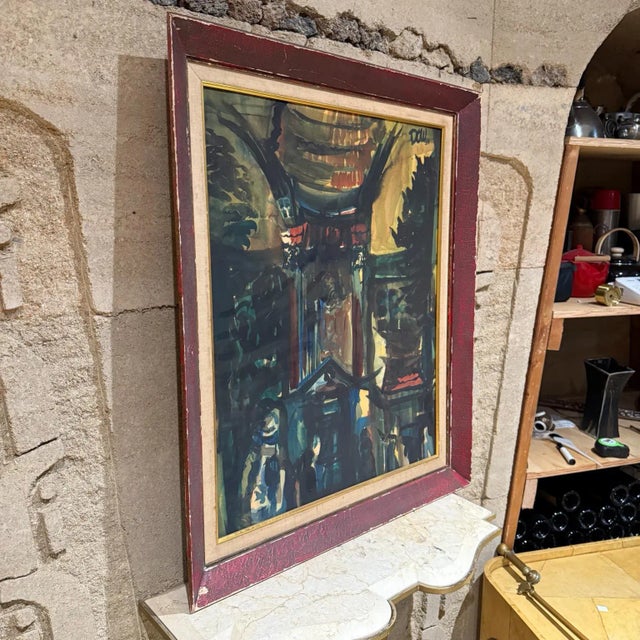 1950s 1950s Watercolor Painting, Abstract Architectural Landscape, Signed For Sale - Image 5 of 13