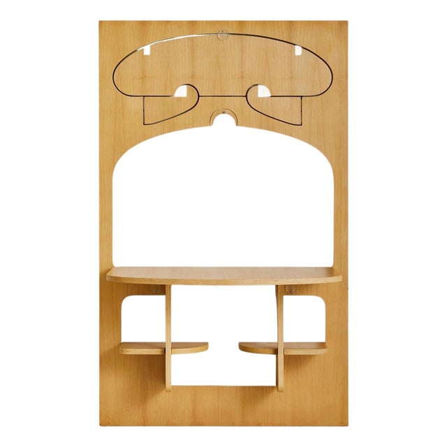 Italian Birch Wall-Mounted Folding Table with Shelves by Anonima Design, 1970 For Sale